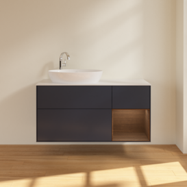 Тумба под раковину Villeroy & Boch Finion 120х50,1 см с подсветкой МДФ темно-синий матовый лак/стекло белое матовое F931GNHG
