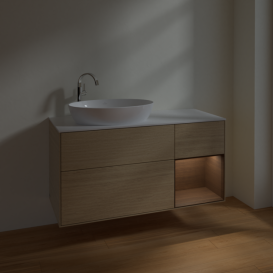 Тумба под раковину Villeroy & Boch Finion 120х50,1 см с подсветкой МДФ шпон дуба/стекло белое матовое F931GNPC
