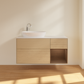 Тумба под раковину Villeroy & Boch Finion 120х50,1 см с подсветкой МДФ шпон дуба/стекло белое матовое F931GNPC