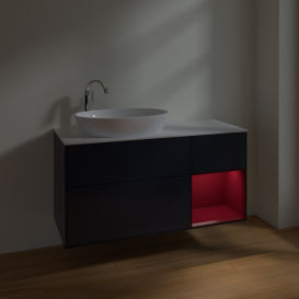 Тумба под раковину Villeroy & Boch Finion 120х50,1 см с подсветкой МДФ темно-синий матовый лак/стекло белое матовое F931HBHG