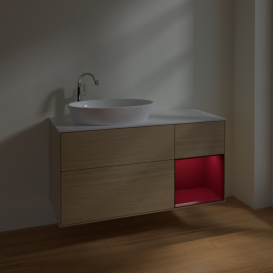 Тумба под раковину Villeroy & Boch Finion 120х50,1 см с подсветкой МДФ шпон дуба/стекло белое матовое F931HBPC