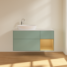 Тумба под раковину Villeroy & Boch Finion 120х50,1 см с подсветкой МДФ оливковый матовый лак/стекло белое матовое F931HFGM