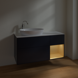 Тумба под раковину Villeroy & Boch Finion 120х50,1 см с подсветкой МДФ темно-синий матовый лак/стекло белое матовое F931HFHG