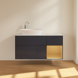 Тумба под раковину Villeroy & Boch Finion 120х50,1 см с подсветкой МДФ темно-синий матовый лак/стекло белое матовое F931HFHG