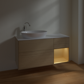 Тумба под раковину Villeroy & Boch Finion 120х50,1 см с подсветкой МДФ шпон дуба/стекло белое матовое F931HFPC