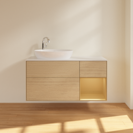 Тумба под раковину Villeroy & Boch Finion 120х50,1 см с подсветкой МДФ шпон дуба/стекло белое матовое F931HFPC