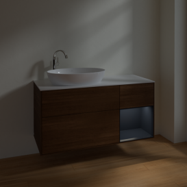 Тумба под раковину Villeroy & Boch Finion 120х50,1 см с подсветкой МДФ шпон грецкого ореха/стекло белое матовое F931HGGN