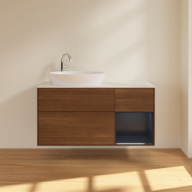 Тумба под раковину Villeroy & Boch Finion 120х50,1 см с подсветкой МДФ шпон грецкого ореха/стекло белое матовое F931HGGN