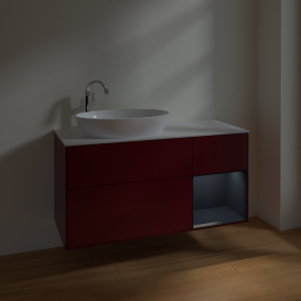 Тумба под раковину Villeroy & Boch Finion 120х50,1 см с подсветкой МДФ пион матовый лак/стекло белое матовое F931HGHB