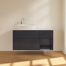Тумба под раковину Villeroy & Boch Finion 120х50,1 см с подсветкой МДФ темно-синий матовый лак/стекло белое матовое F931HGHG