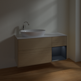 Тумба под раковину Villeroy & Boch Finion 120х50,1 см с подсветкой МДФ шпон дуба/стекло белое матовое F931HGPC