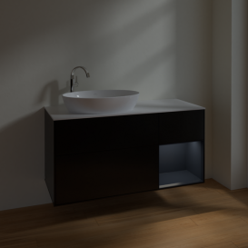 Тумба под раковину Villeroy & Boch Finion 120х50,1 см с подсветкой МДФ черный матовый лак/стекло белое матовое F931HGPD