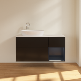 Тумба под раковину Villeroy & Boch Finion 120х50,1 см с подсветкой МДФ черный матовый лак/стекло белое матовое F931HGPD