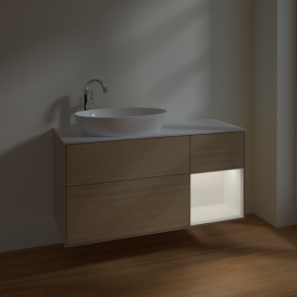Тумба под раковину Villeroy & Boch Finion 120х50,1 см с подсветкой МДФ шпон дуба/стекло белое матовое F931MTPC