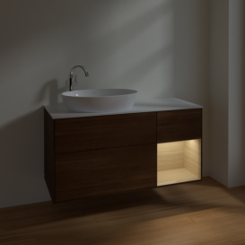 Тумба под раковину Villeroy & Boch Finion 120х50,1 см с подсветкой МДФ шпон грецкого ореха/стекло белое матовое F931PCGN