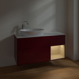 Тумба под раковину Villeroy & Boch Finion 120х50,1 см с подсветкой МДФ пион матовый лак/стекло белое матовое F931PCHB