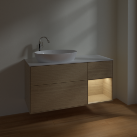 Тумба под раковину Villeroy & Boch Finion 120х50,1 см с подсветкой МДФ шпон дуба/стекло белое матовое F931PCPC