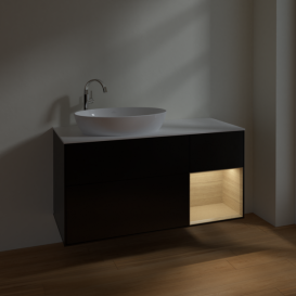Тумба под раковину Villeroy & Boch Finion 120х50,1 см с подсветкой МДФ черный матовый лак/стекло белое матовое F931PCPD