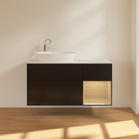 Тумба под раковину Villeroy & Boch Finion 120х50,1 см с подсветкой МДФ черный матовый лак/стекло белое матовое F931PCPD