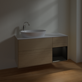 Тумба под раковину Villeroy & Boch Finion 120х50,1 см с подсветкой МДФ шпон дуба/стекло белое матовое F931PDPC