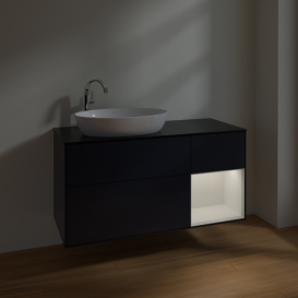Тумба под раковину Villeroy & Boch Finion 120х50,1 см с подсветкой МДФ темно-синий матовый лак/стекло черное матовое F932GFHG