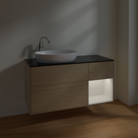 Тумба под раковину Villeroy & Boch Finion 120х50,1 см с подсветкой МДФ шпон дуба/стекло черное матовое F932GFPC