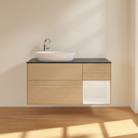 Тумба под раковину Villeroy & Boch Finion 120х50,1 см с подсветкой МДФ шпон дуба/стекло черное матовое F932GFPC