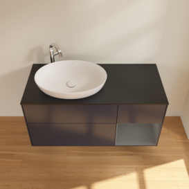Тумба под раковину Villeroy & Boch Finion 120х50,1 см с подсветкой МДФ темно-синий матовый лак/стекло черное матовое F932GKHG