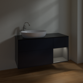 Тумба под раковину Villeroy & Boch Finion 120х50,1 см с подсветкой МДФ темно-синий матовый лак/стекло черное матовое F932GKHG