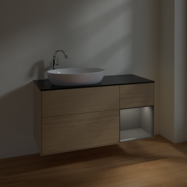 Тумба под раковину Villeroy & Boch Finion 120х50,1 см с подсветкой МДФ шпон дуба/стекло черное матовое F932GKPC
