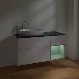Тумба под раковину Villeroy & Boch Finion 120х50,1 см с подсветкой МДФ глянцевый белый лак/стекло черное матовое F932GMGF
