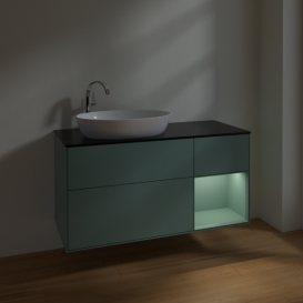 Тумба под раковину Villeroy & Boch Finion 120х50,1 см с подсветкой МДФ оливковый матовый лак/стекло черное матовое F932GMGM