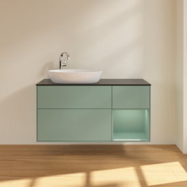 Тумба под раковину Villeroy & Boch Finion 120х50,1 см с подсветкой МДФ оливковый матовый лак/стекло черное матовое F932GMGM