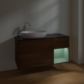 Тумба под раковину Villeroy & Boch Finion 120х50,1 см с подсветкой МДФ шпон грецкого ореха/стекло черное матовое F932GMGN