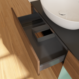 Тумба под раковину Villeroy & Boch Finion 120х50,1 см с подсветкой МДФ шпон грецкого ореха/стекло черное матовое F932GMGN