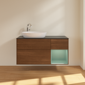 Тумба под раковину Villeroy & Boch Finion 120х50,1 см с подсветкой МДФ шпон грецкого ореха/стекло черное матовое F932GMGN