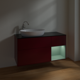 Тумба под раковину Villeroy & Boch Finion 120х50,1 см с подсветкой МДФ пион матовый лак/стекло черное матовое F932GMHB