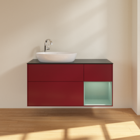 Тумба под раковину Villeroy & Boch Finion 120х50,1 см с подсветкой МДФ пион матовый лак/стекло черное матовое F932GMHB