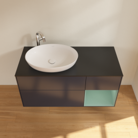 Тумба под раковину Villeroy & Boch Finion 120х50,1 см с подсветкой МДФ темно-синий матовый лак/стекло черное матовое F932GMHG