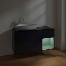 Тумба под раковину Villeroy & Boch Finion 120х50,1 см с подсветкой МДФ темно-синий матовый лак/стекло черное матовое F932GMHG