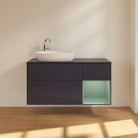 Тумба под раковину Villeroy & Boch Finion 120х50,1 см с подсветкой МДФ темно-синий матовый лак/стекло черное матовое F932GMHG