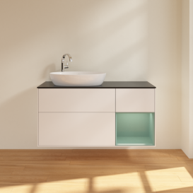 Тумба под раковину Villeroy & Boch Finion 120х50,1 см с подсветкой МДФ белый матовый лак/стекло черное матовое F932GMMT