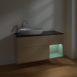 Тумба под раковину Villeroy & Boch Finion 120х50,1 см с подсветкой МДФ шпон дуба/стекло черное матовое F932GMPC
