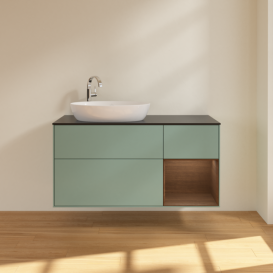 Тумба под раковину Villeroy & Boch Finion 120х50,1 см с подсветкой МДФ оливковый матовый лак/стекло черное матовое F932GNGM