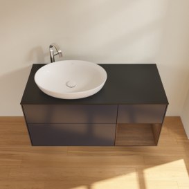 Тумба под раковину Villeroy & Boch Finion 120х50,1 см с подсветкой МДФ темно-синий матовый лак/стекло черное матовое F932GNHG