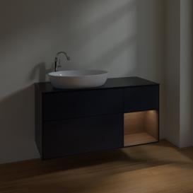 Тумба под раковину Villeroy & Boch Finion 120х50,1 см с подсветкой МДФ темно-синий матовый лак/стекло черное матовое F932GNHG