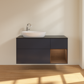 Тумба под раковину Villeroy & Boch Finion 120х50,1 см с подсветкой МДФ темно-синий матовый лак/стекло черное матовое F932GNHG