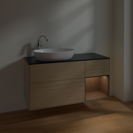 Тумба под раковину Villeroy & Boch Finion 120х50,1 см с подсветкой МДФ шпон дуба/стекло черное матовое F932GNPC