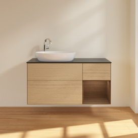 Тумба под раковину Villeroy & Boch Finion 120х50,1 см с подсветкой МДФ шпон дуба/стекло черное матовое F932GNPC