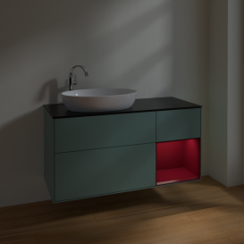 Тумба под раковину Villeroy & Boch Finion 120х50,1 см с подсветкой МДФ оливковый матовый лак/стекло черное матовое F932HBGM
